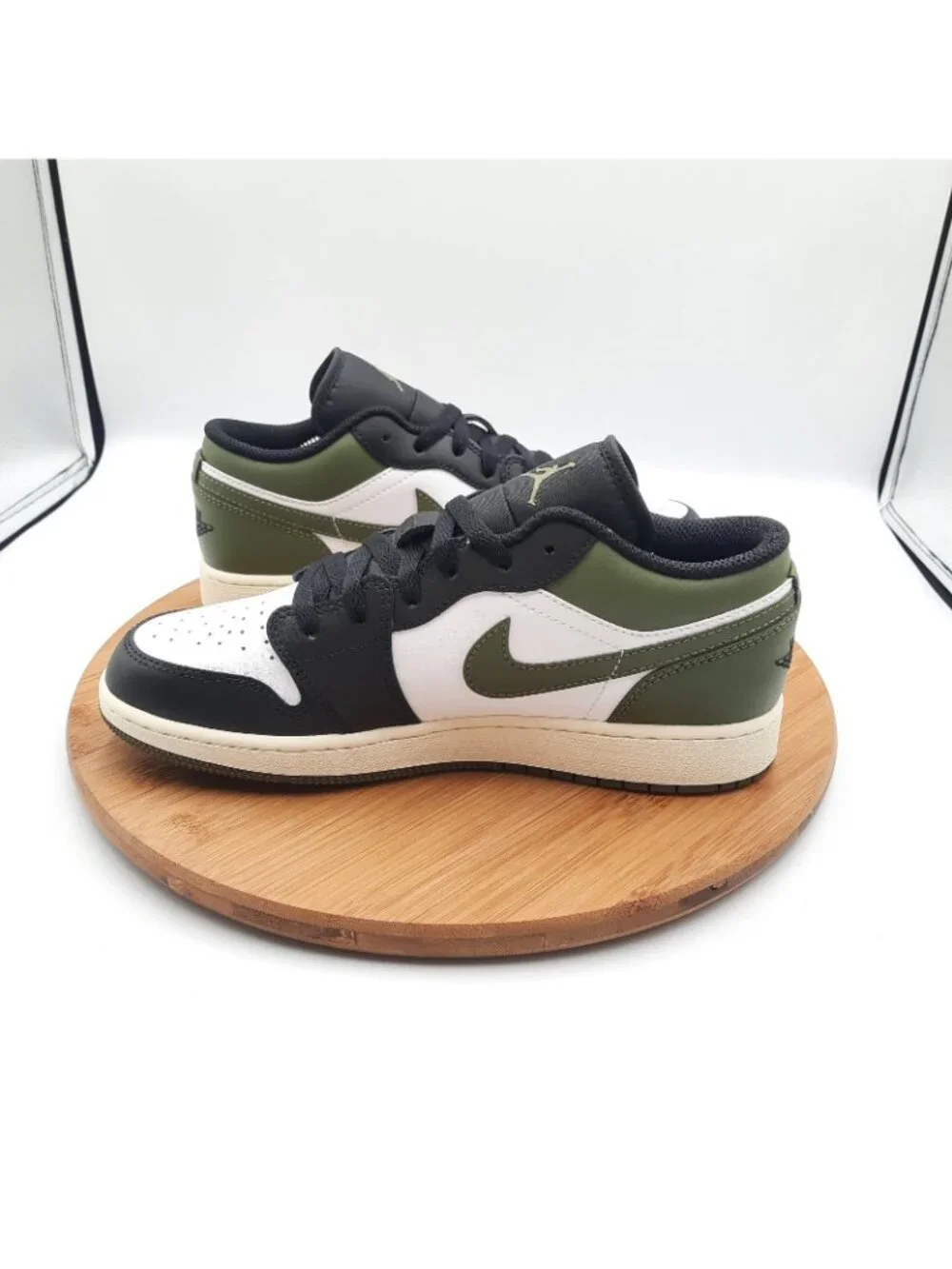 Nike Air Jordan 1 Low Womens Size 8.5 (7Y) Shoes Black Toe Olive Sneakers NEW